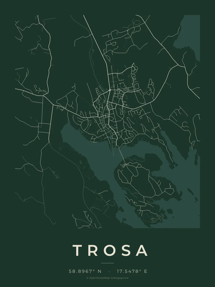 Kartposter över Trosa i stilen Skog