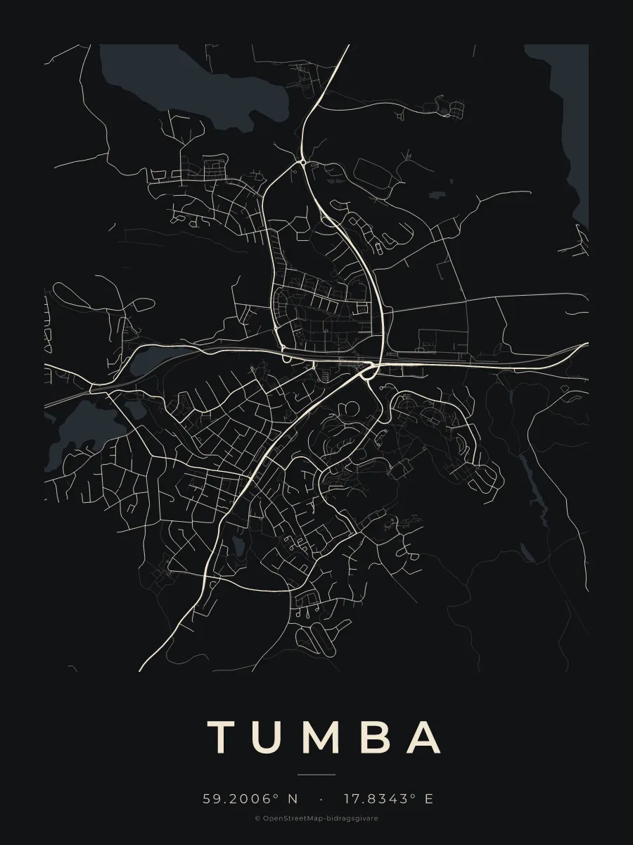 Kartposter över Tumba i stilen Natt