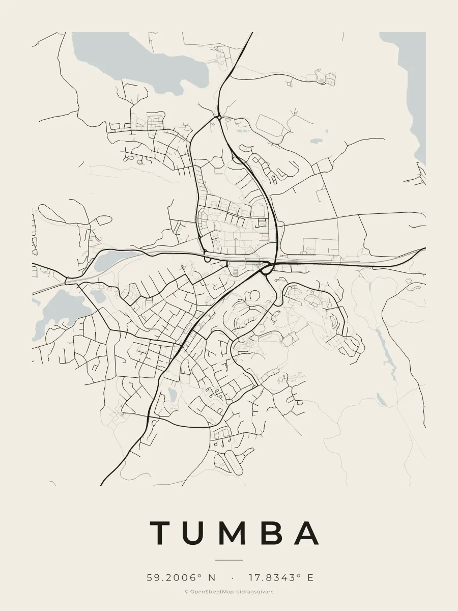 Kartposter över Tumba i stilen Papper