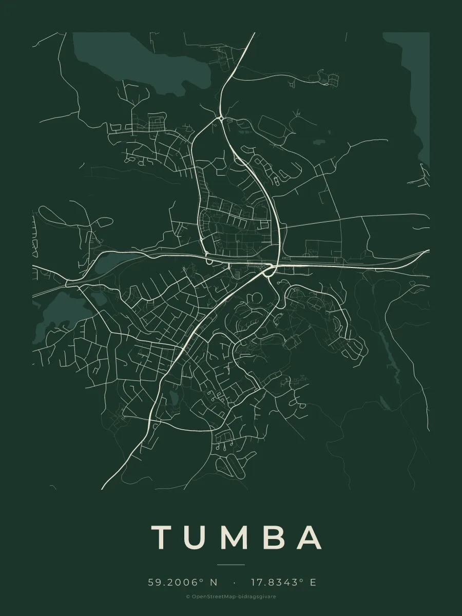 Kartposter över Tumba i stilen Skog