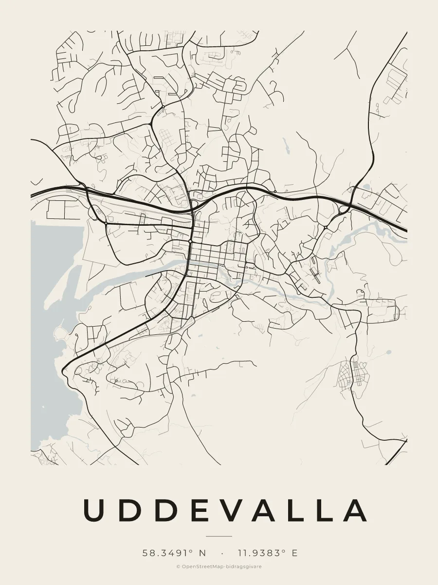 Kartposter över Uddevalla i stilen Papper