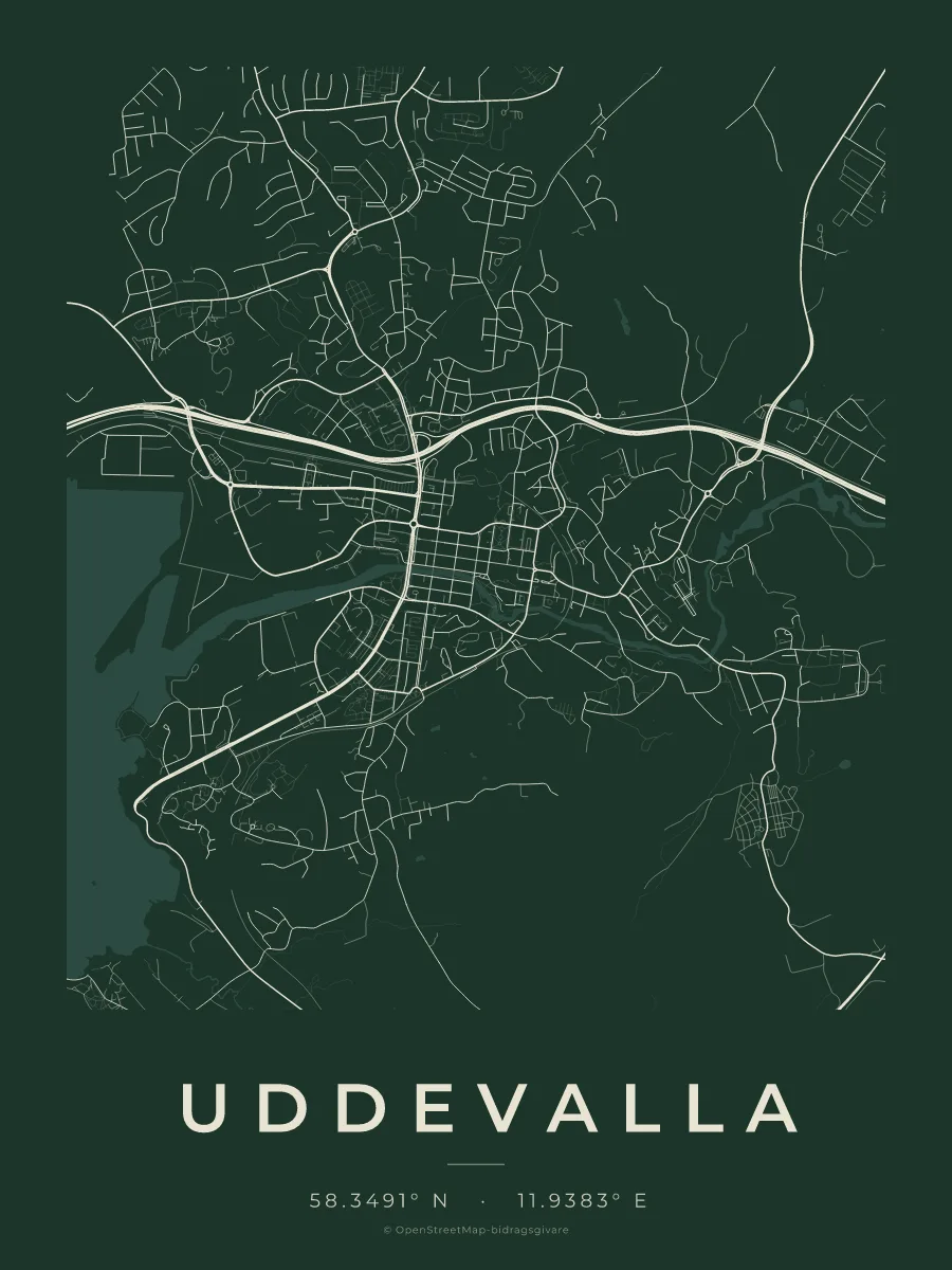Kartposter över Uddevalla i stilen Skog