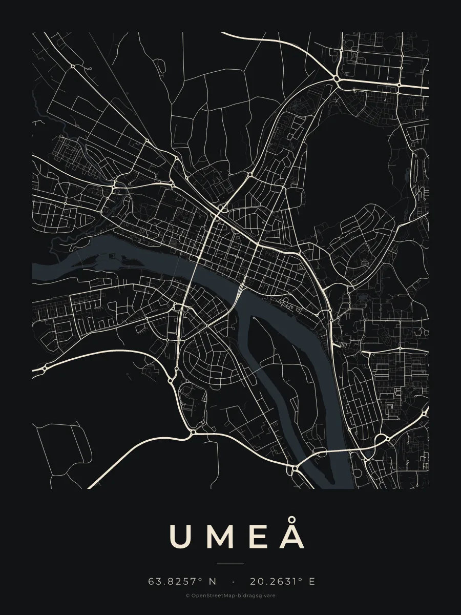 Kartposter över Umeå i stilen Natt