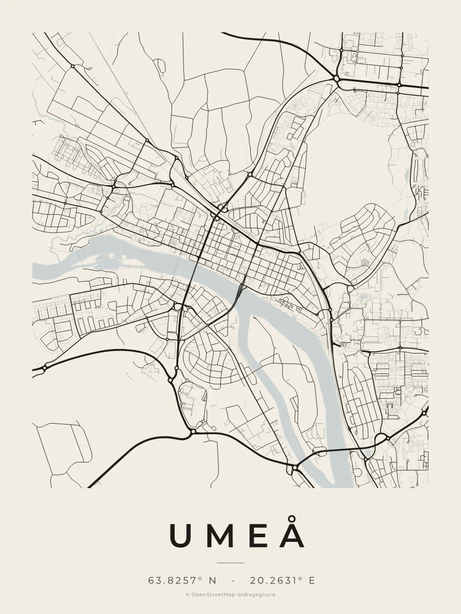 Kartposter över Umeå i stilen Papper