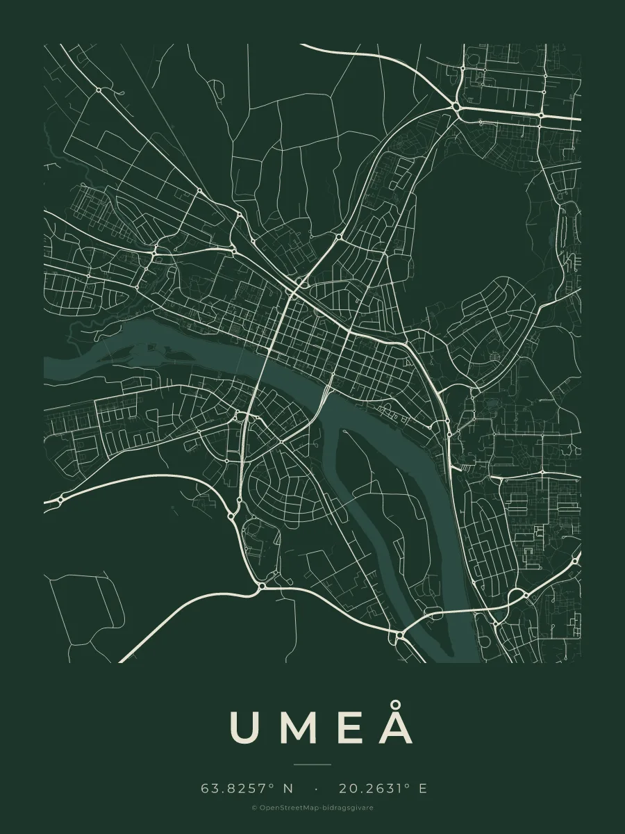 Kartposter över Umeå i stilen Skog
