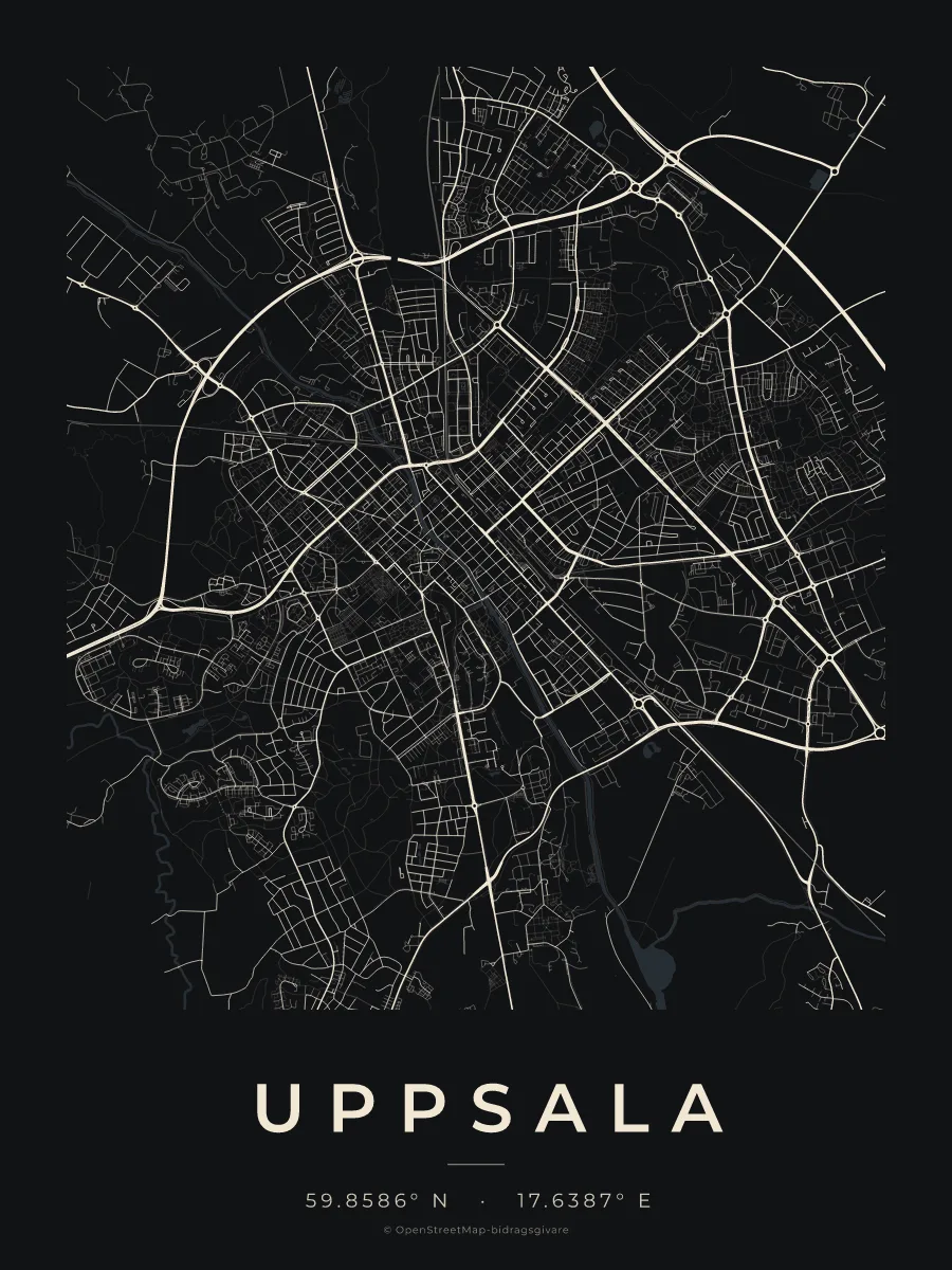 Kartposter över Uppsala i stilen Natt