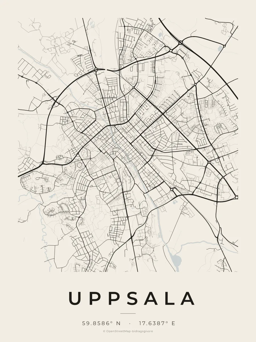 Kartposter över Uppsala i stilen Papper