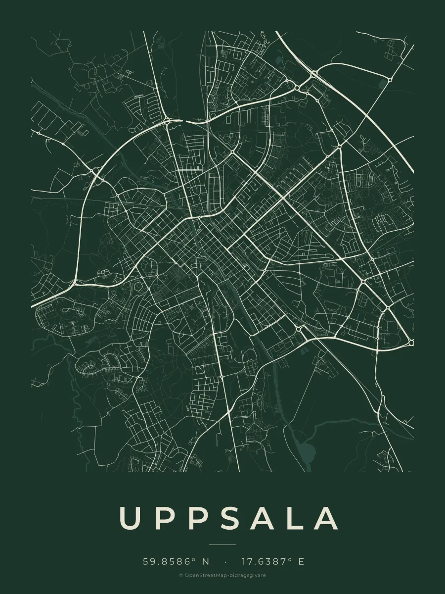 Kartposter över Uppsala i stilen Skog