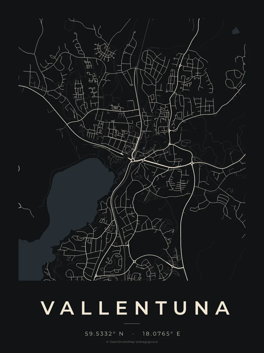 Kartposter över Vallentuna i stilen Natt