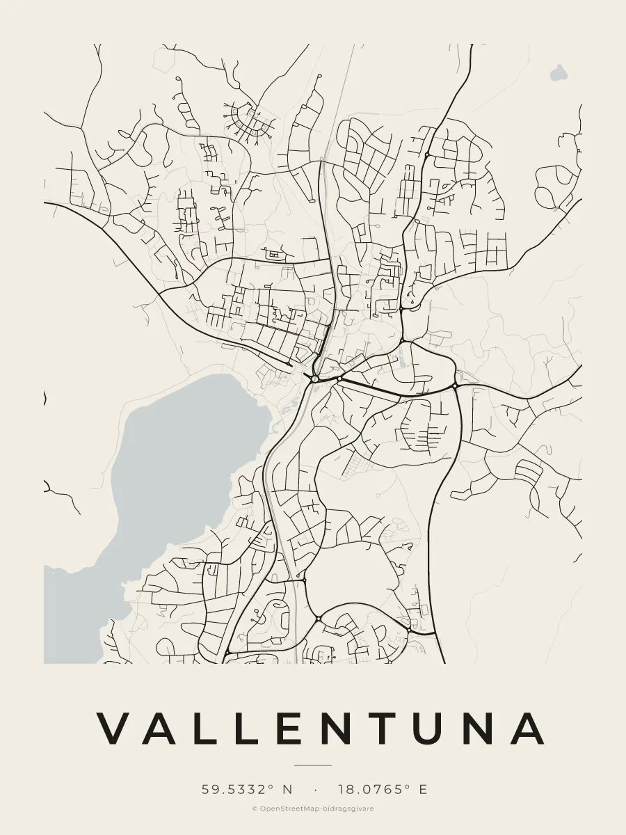 Kartposter över Vallentuna i stilen Papper