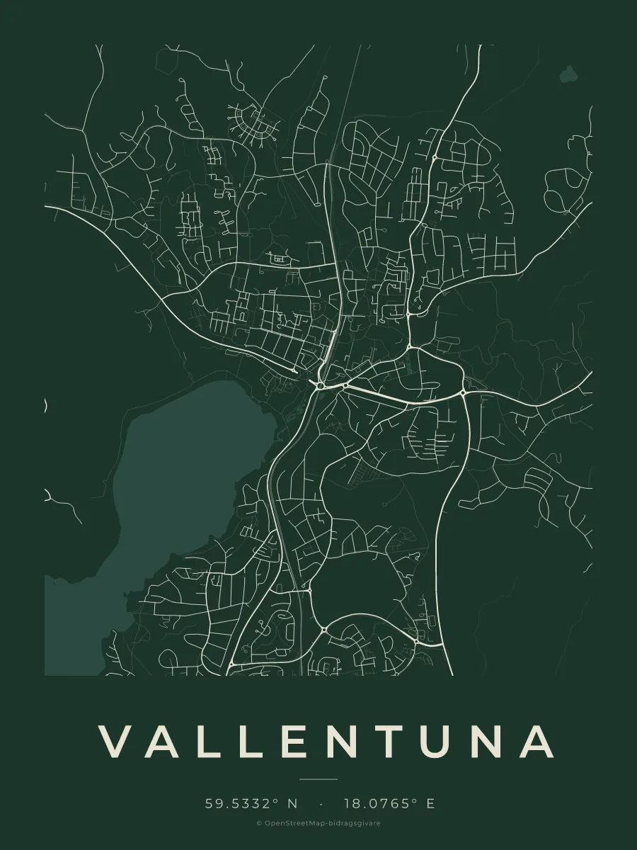 Kartposter över Vallentuna i stilen Skog