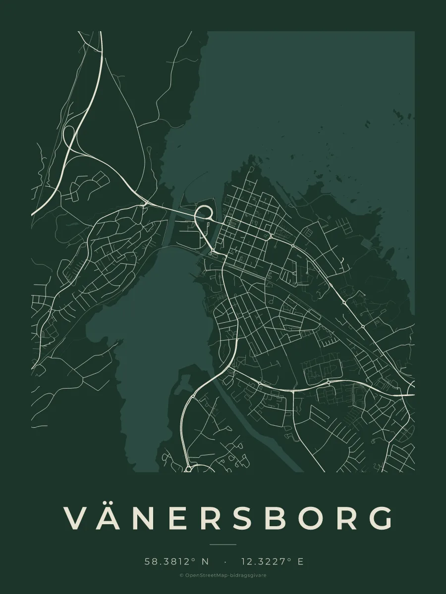 Kartposter över Vänersborg i stilen Skog