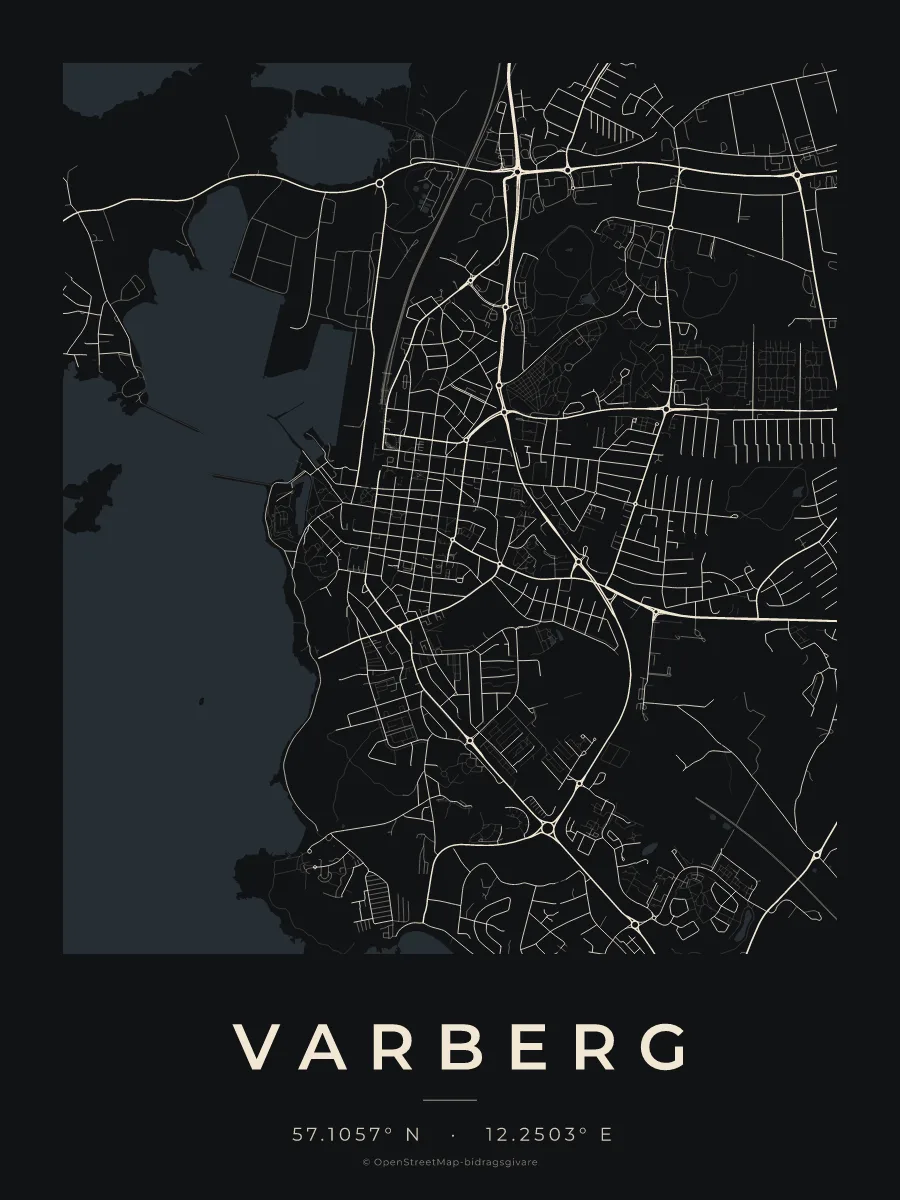 Kartposter över Varberg i stilen Natt