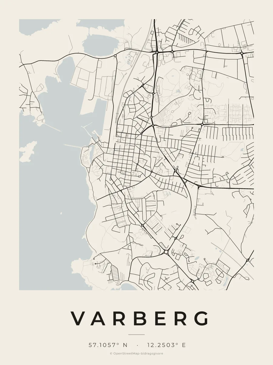 Kartposter över Varberg i stilen Papper