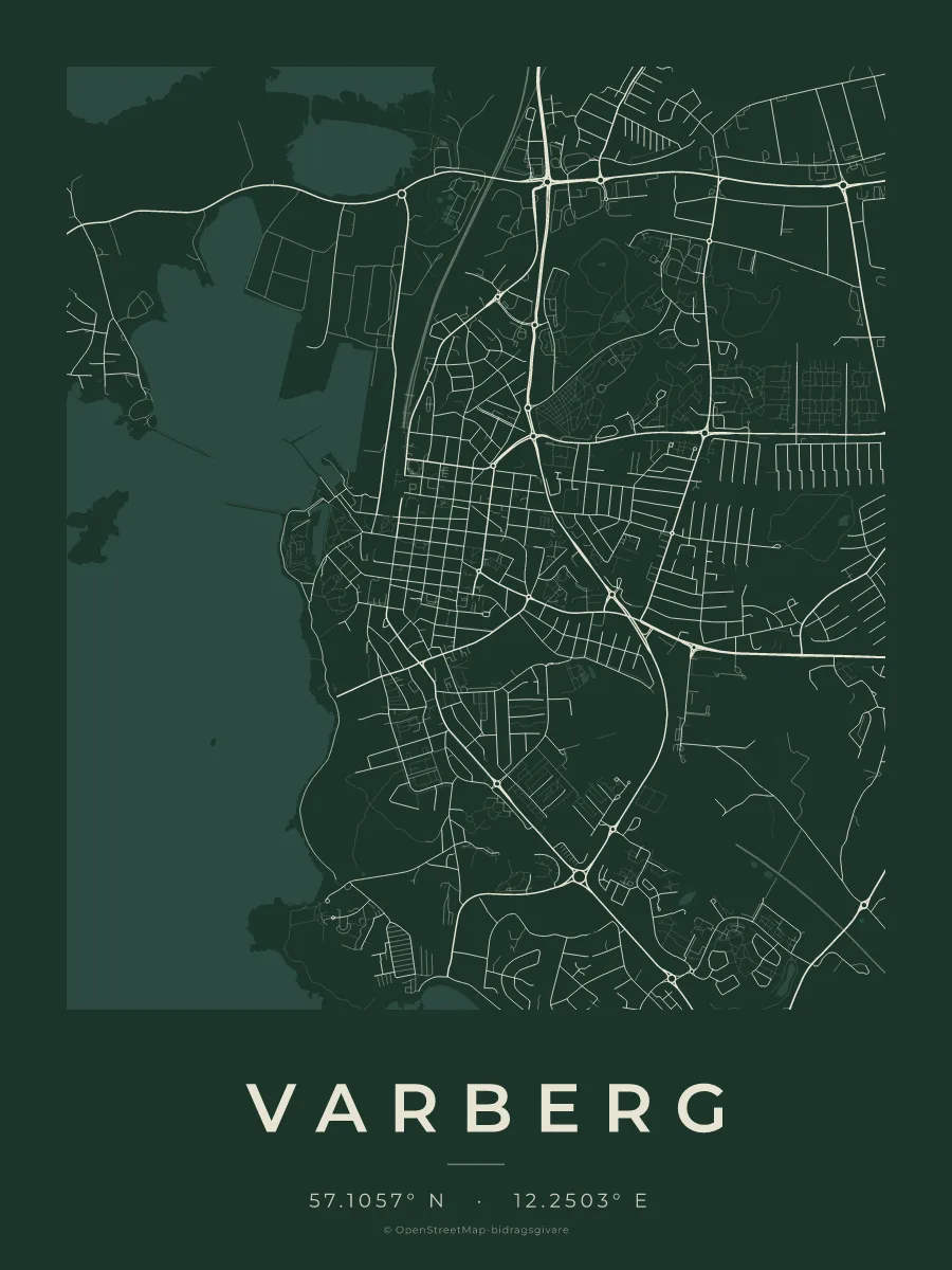 Kartposter över Varberg i stilen Skog
