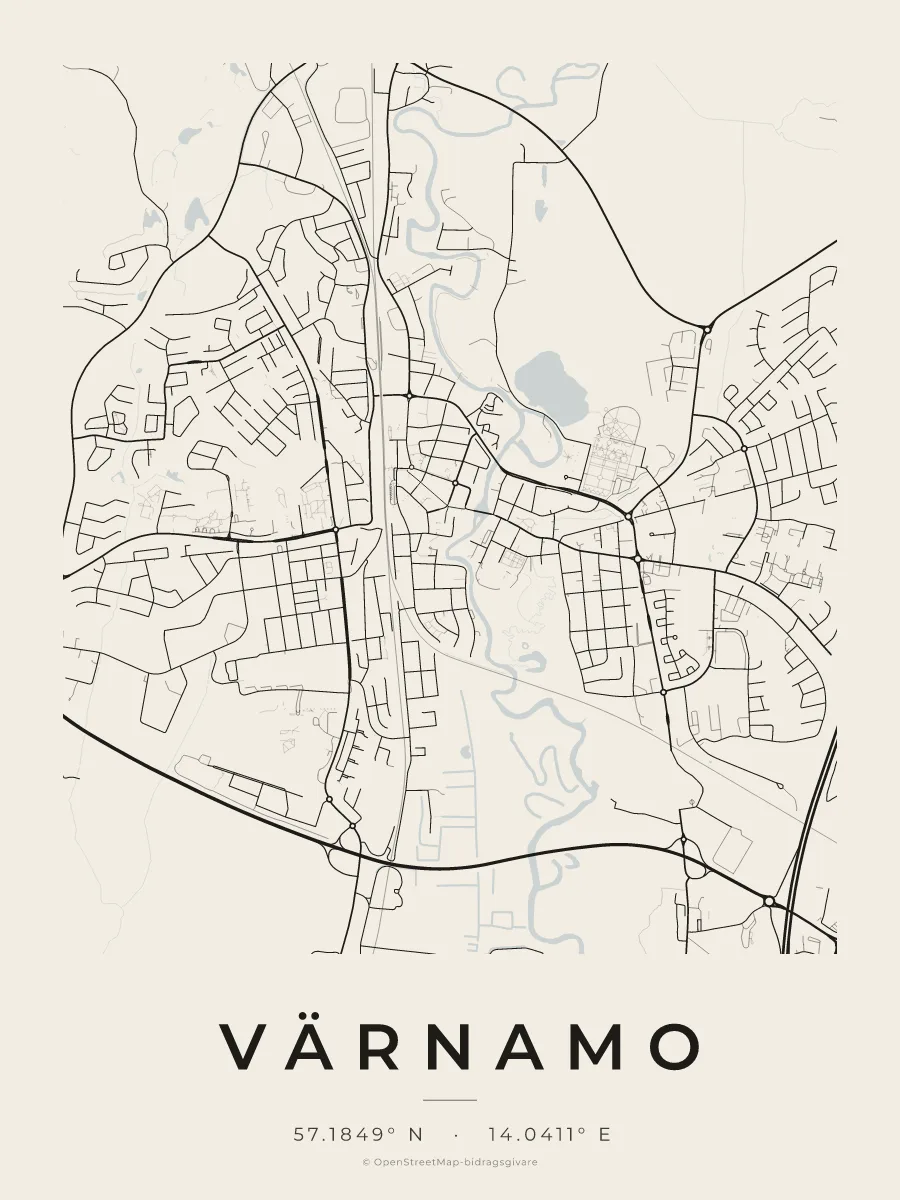 Kartposter över Värnamo i stilen Papper