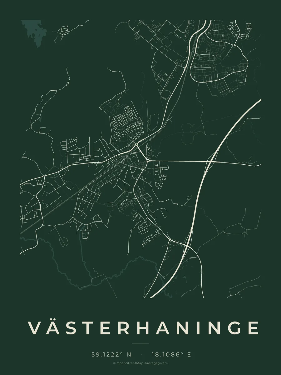 Kartposter över Västerhaninge i stilen Skog