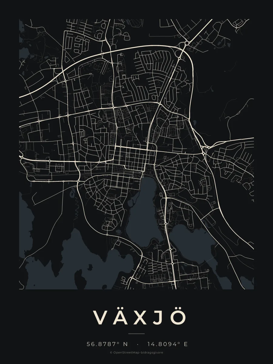 Kartposter över Växjö i stilen Natt