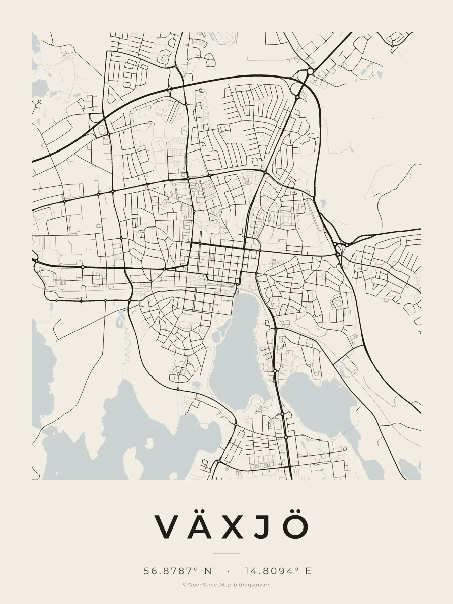 Kartposter över Växjö i stilen Papper