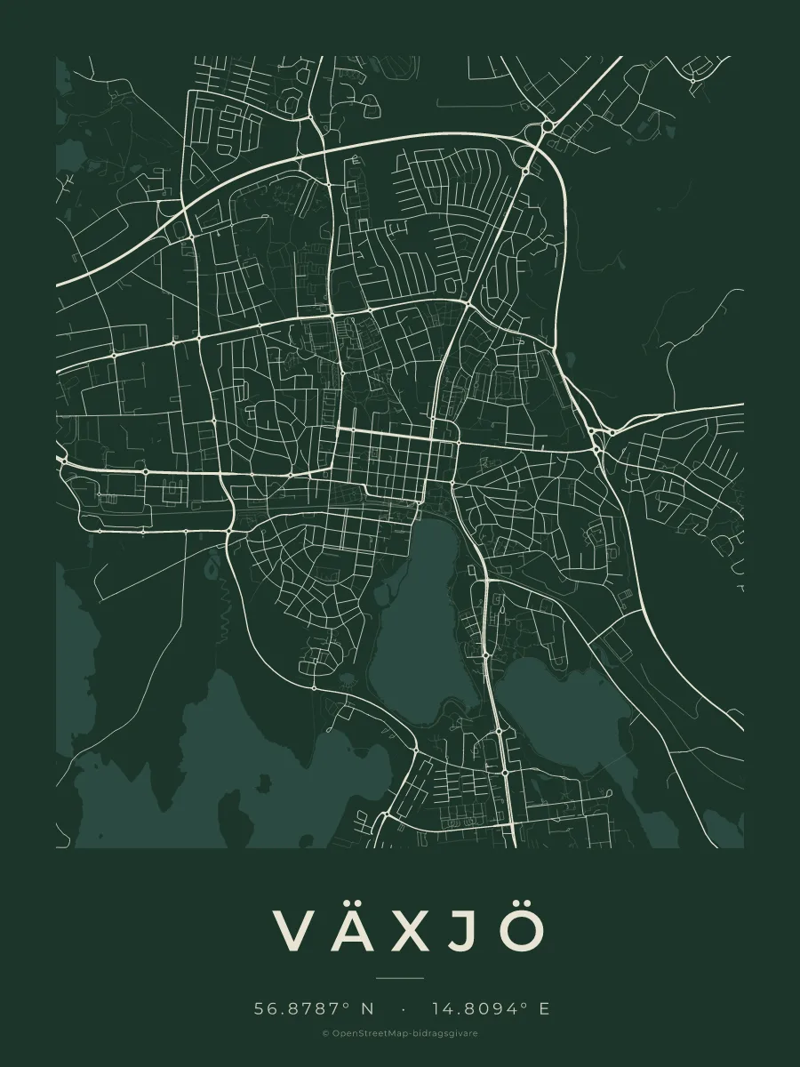 Kartposter över Växjö i stilen Skog