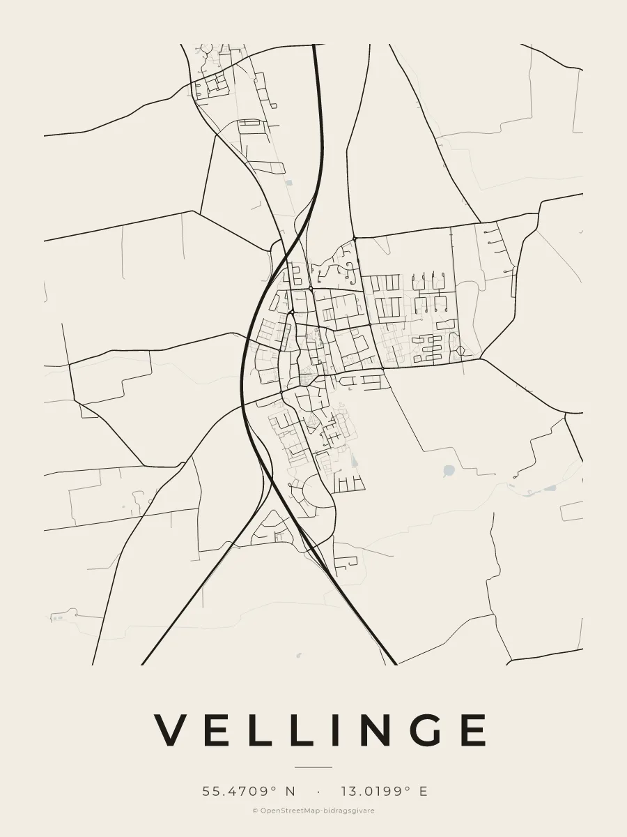 Kartposter över Vellinge i stilen Papper
