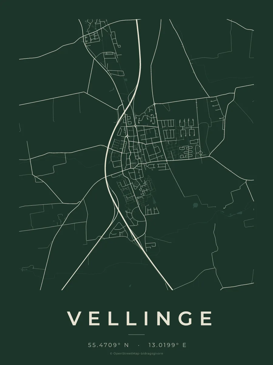 Kartposter över Vellinge i stilen Skog