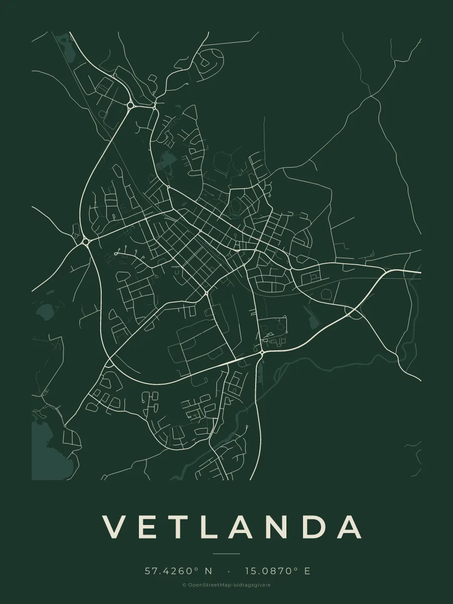Kartposter över Vetlanda i stilen Skog