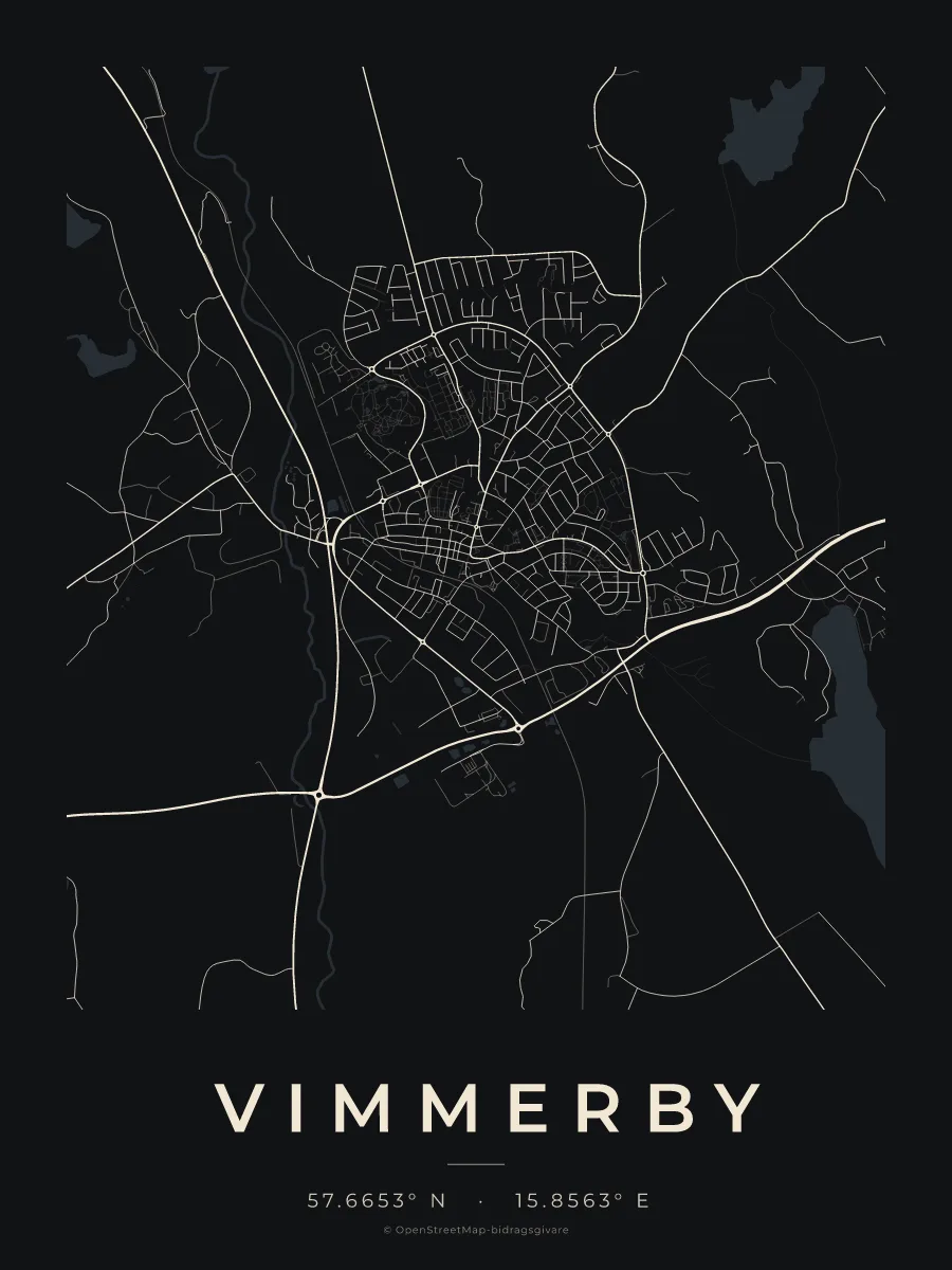 Kartposter över Vimmerby i stilen Natt
