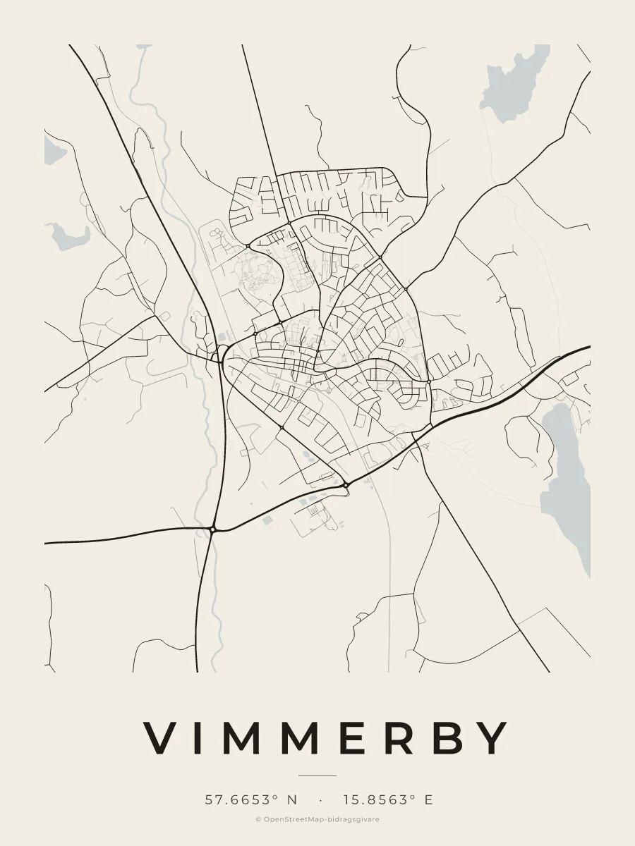 Kartposter över Vimmerby i stilen Papper