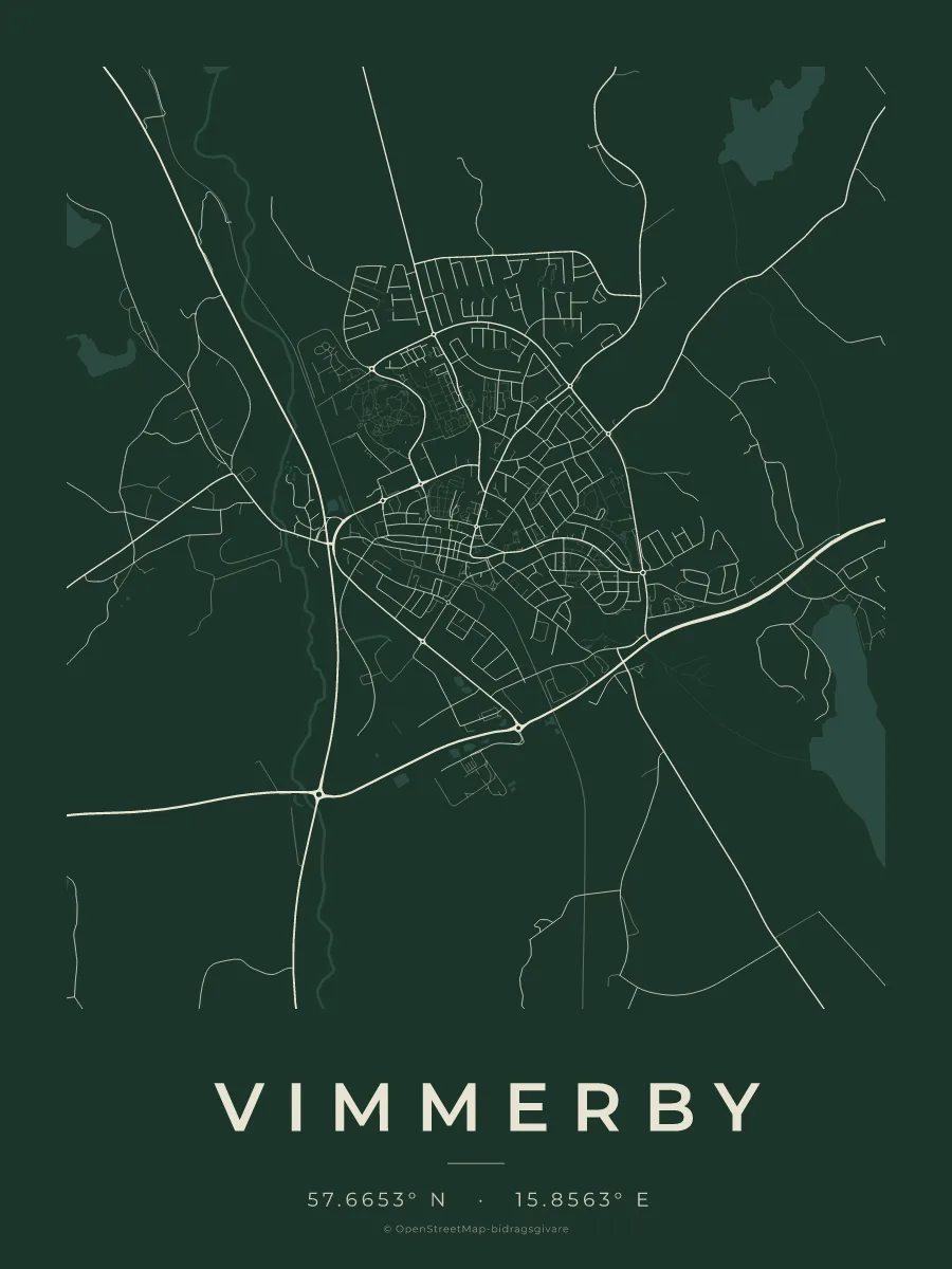 Kartposter över Vimmerby i stilen Skog