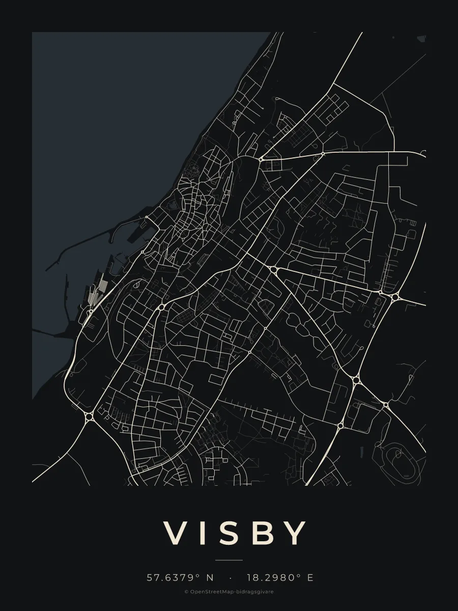 Kartposter över Visby i stilen Natt