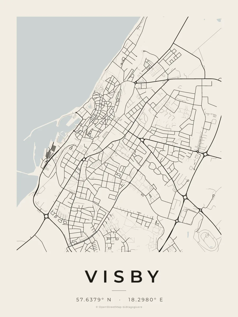 Kartposter över Visby i stilen Papper