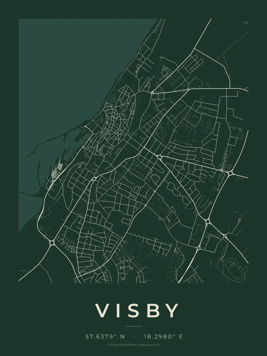 Kartposter över Visby i stilen Skog