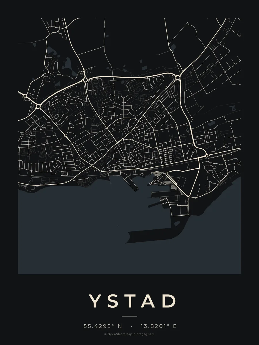 Kartposter över Ystad i stilen Natt
