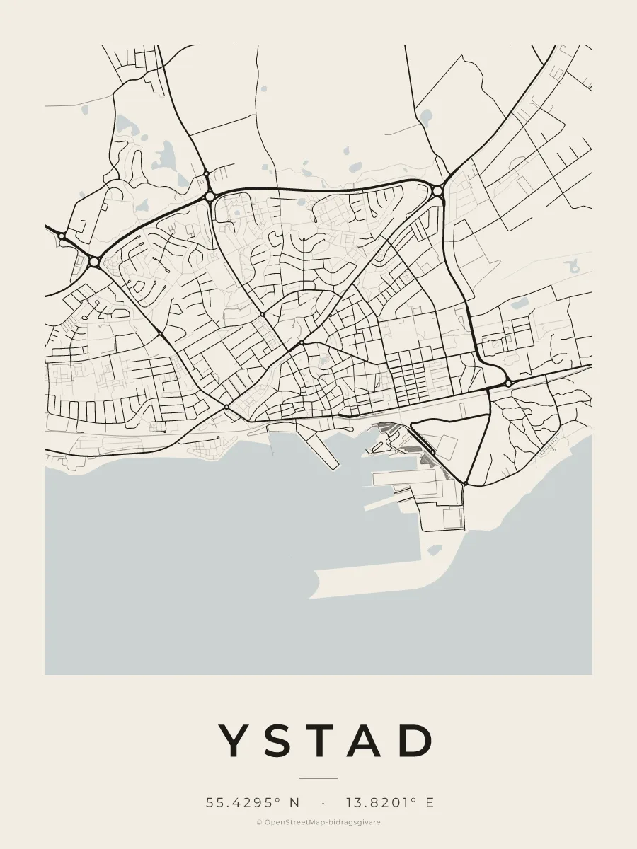 Kartposter över Ystad i stilen Papper