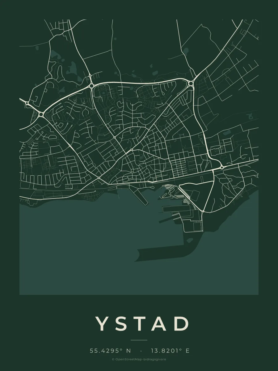 Kartposter över Ystad i stilen Skog